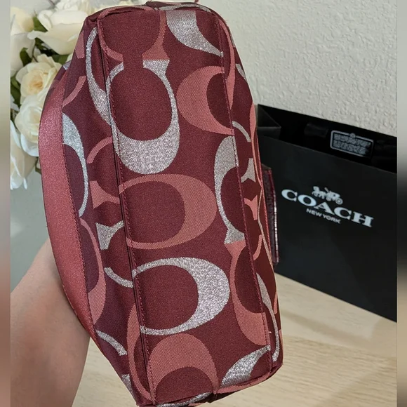 ✨SOLD✨Coach SET Signature Jacquard Red Metallic Stripe Tote Wristlet Wallet Y2K - Picture 10 of 14